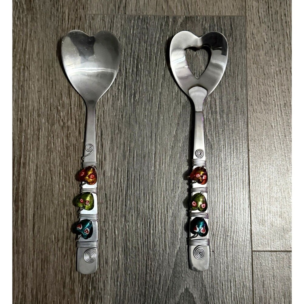 Wild Eye Designs Heart Salad Server Set 2 Pc Stainless Steel Colorful Hearts